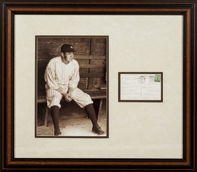 Babe Ruth Signed Postcard Framed (PSA/DNA)
